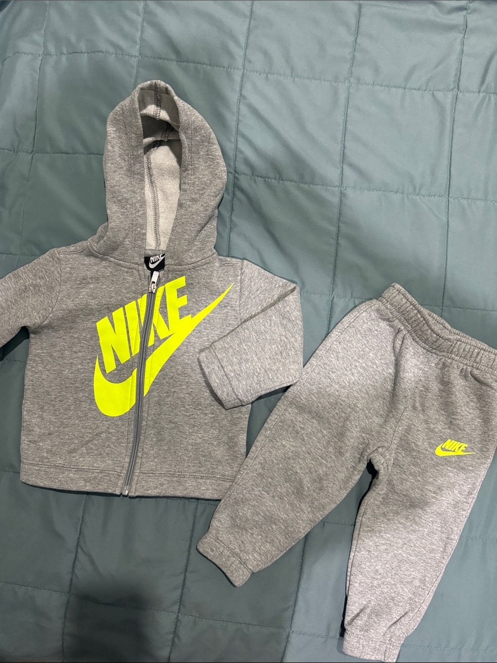 Nike Kids Grey Sweatshirt & Joggers with Neon Yellow Logo
